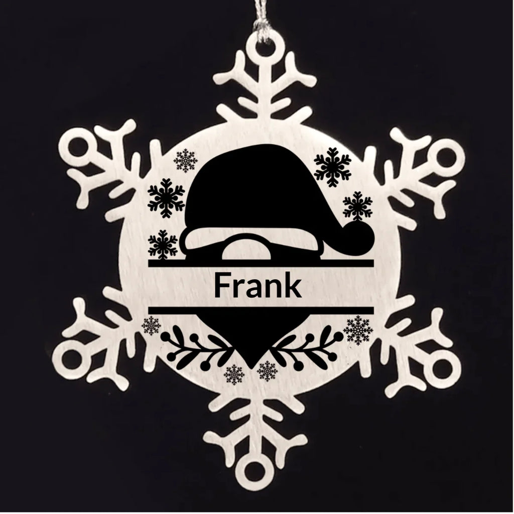 Personalized Family Name Santa Claus Laser Engraved Stainless Steel Snowflake Tree Ornament