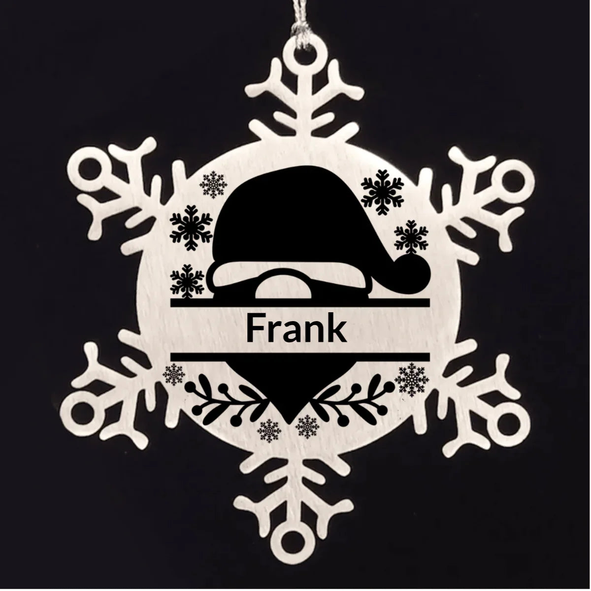 Personalized Family Name Santa Claus Laser Engraved Stainless Steel Snowflake Tree Ornament