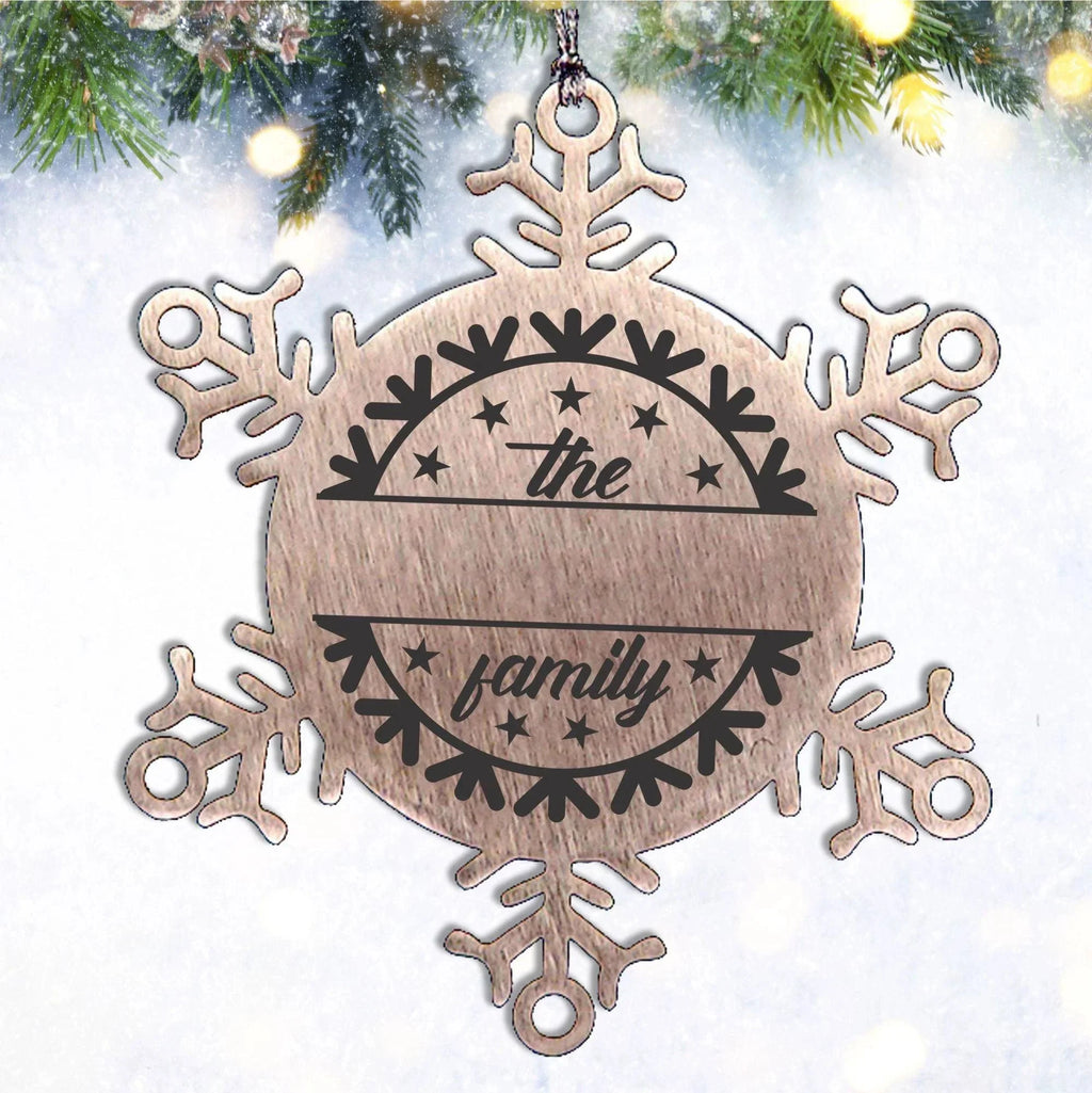 Personalized Family Name Snowflake Ornament – Custom Stainless Steel Christmas Keepsake with Gift Bag – Engraved Holiday Decor for Family or Friends