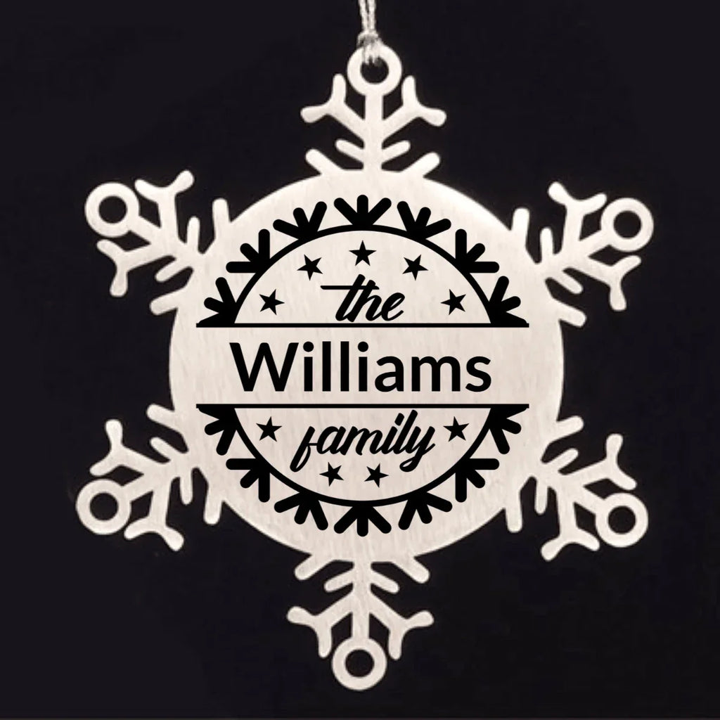 Personalized Family Name Snowflake Ornament – Custom Stainless Steel Christmas Keepsake with Gift Bag – Engraved Holiday Decor for Family or Friends