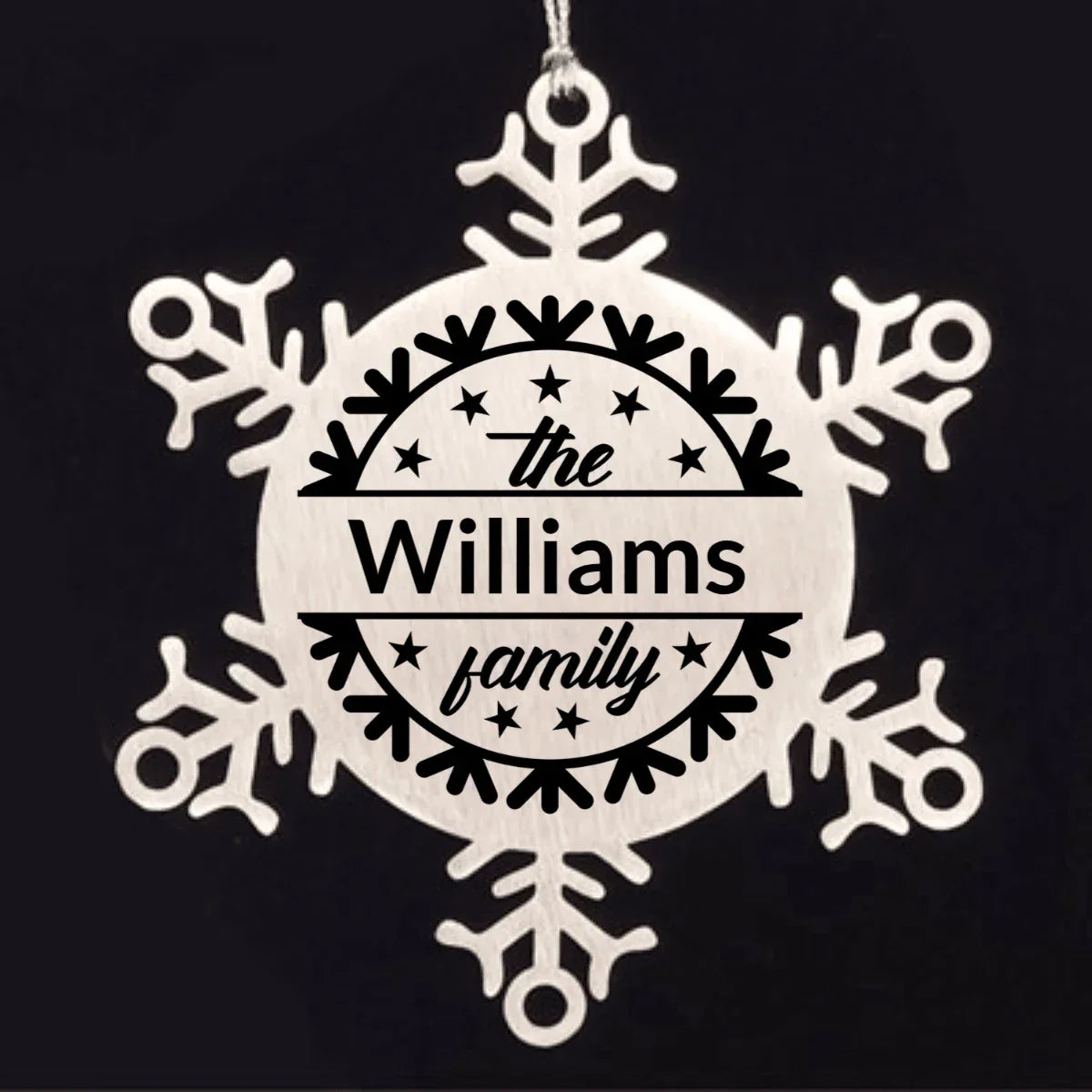 Personalized Family Name Snowflake Ornament – Custom Stainless Steel Christmas Keepsake with Gift Bag – Engraved Holiday Decor for Family or Friends