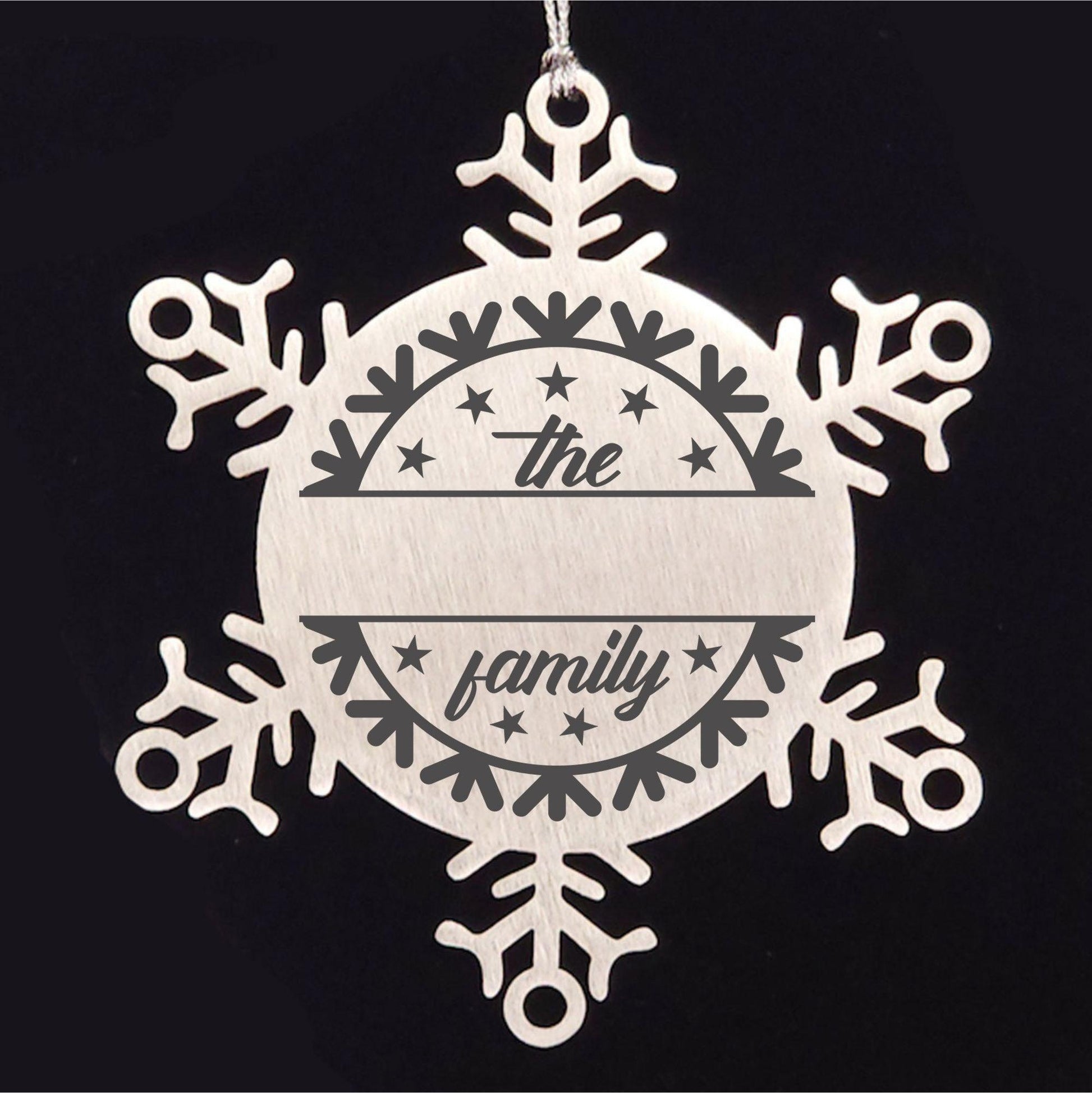 Personalized Family Name Snowflake Stainless Steel Engraved Ornament - Mallard Moon Gift Shop