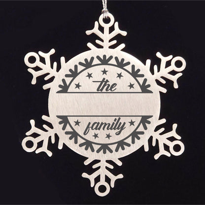 Personalized Family Name Snowflake Stainless Steel Engraved Ornament - Mallard Moon Gift Shop