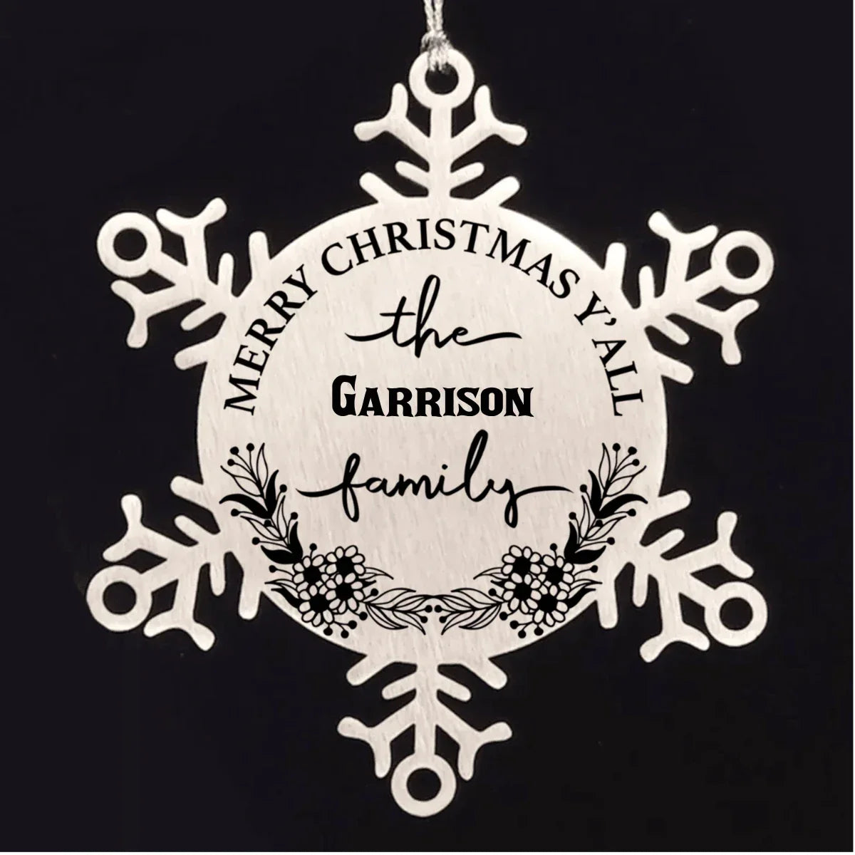 Personalized Merry Christmas Y'all Stainless Steel Laser Engraved Snowflake Tree Ornament