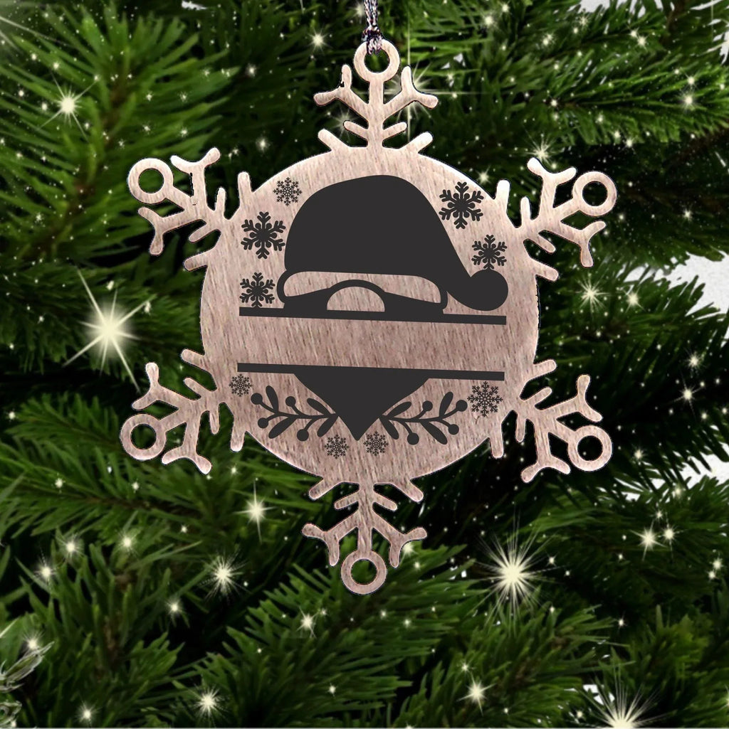 Personalized Santa Claus Family Name Laser Engraved Stainless Steel Snowflake Tree Ornament