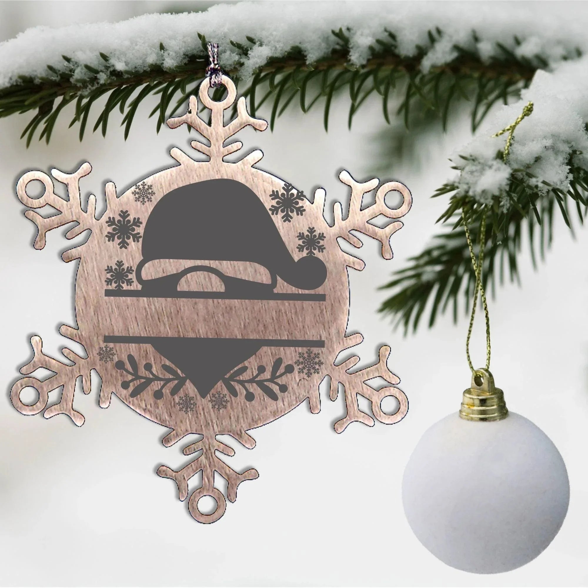 Personalized Santa Claus Family Name Laser Engraved Stainless Steel Snowflake Tree Ornament