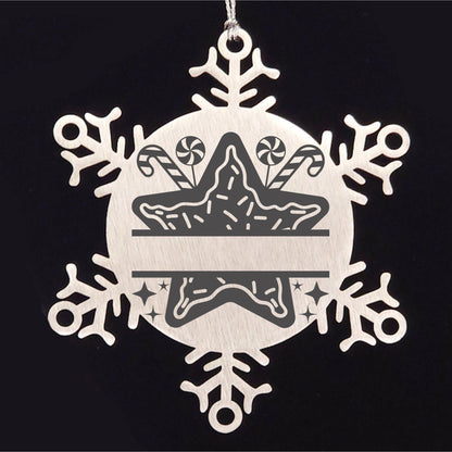 Personalized Snowflake Christmas Star Cookie Tree Ornament Family Name Laser Engraved Stainless Steel - Mallard Moon Gift Shop