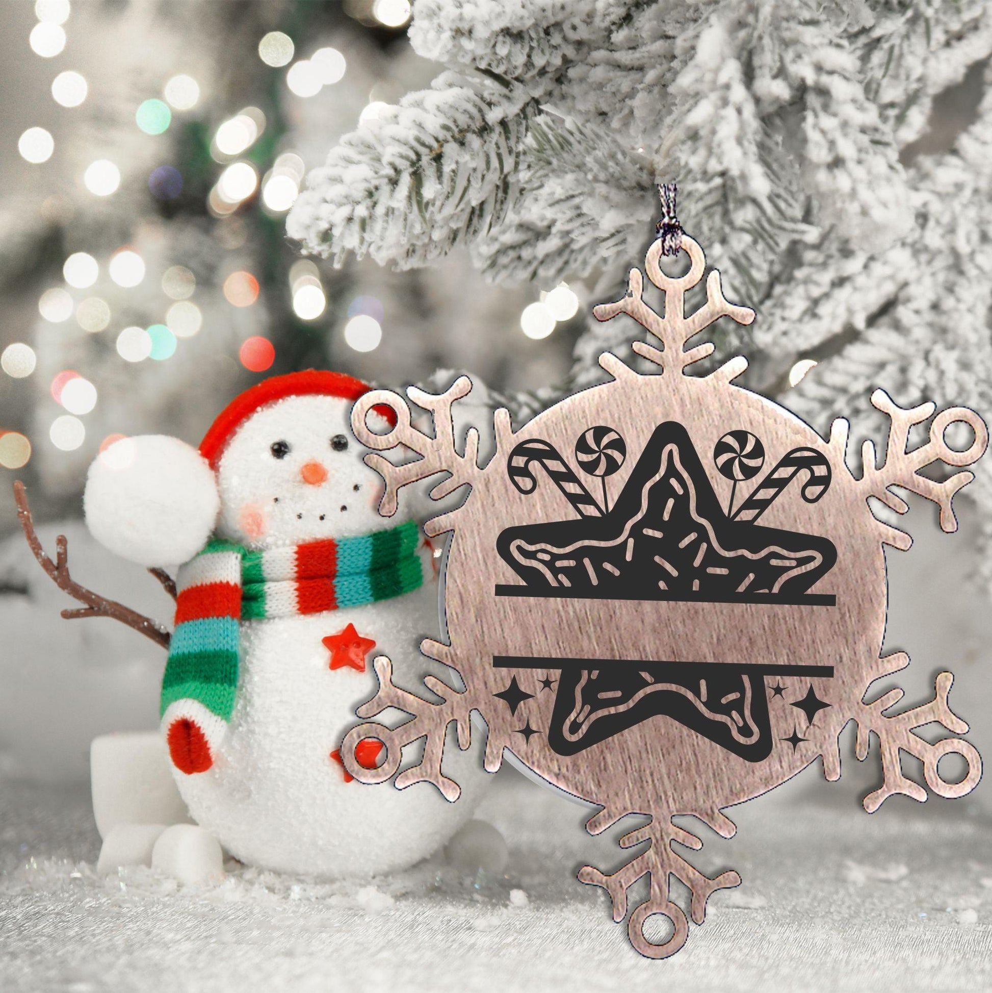 Personalized Snowflake Christmas Star Cookie Tree Ornament Family Name Laser Engraved Stainless Steel - Mallard Moon Gift Shop