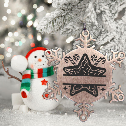 Personalized Snowflake Christmas Star Cookie Tree Ornament Family Name Laser Engraved Stainless Steel - Mallard Moon Gift Shop