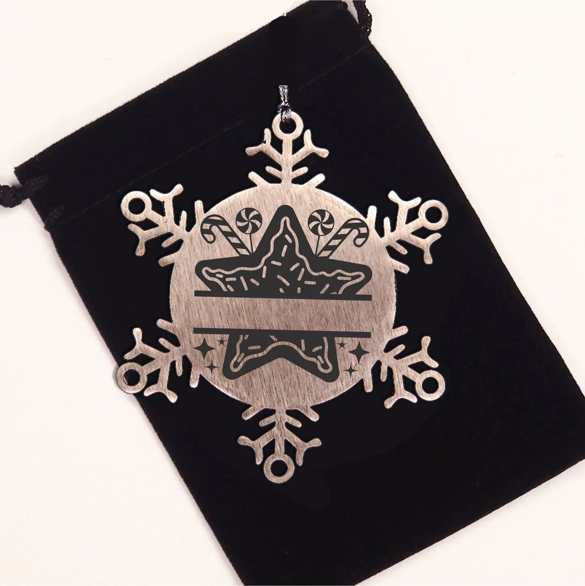 Personalized Snowflake Christmas Star Cookie Tree Ornament Family Name Laser Engraved Stainless Steel