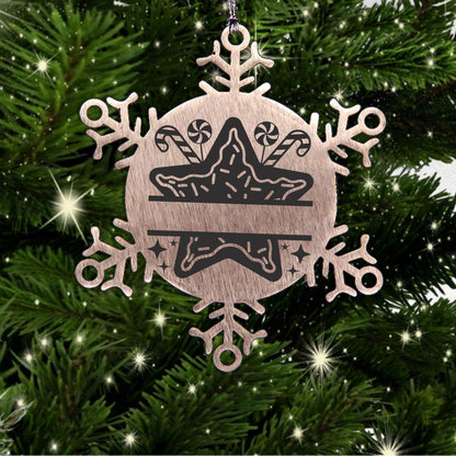 Personalized Snowflake Christmas Star Cookie Tree Ornament Family Name Laser Engraved Stainless Steel - Mallard Moon Gift Shop