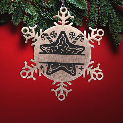 Personalized Snowflake Christmas Star Cookie Tree Ornament Family Name Laser Engraved Stainless Steel - Mallard Moon Gift Shop