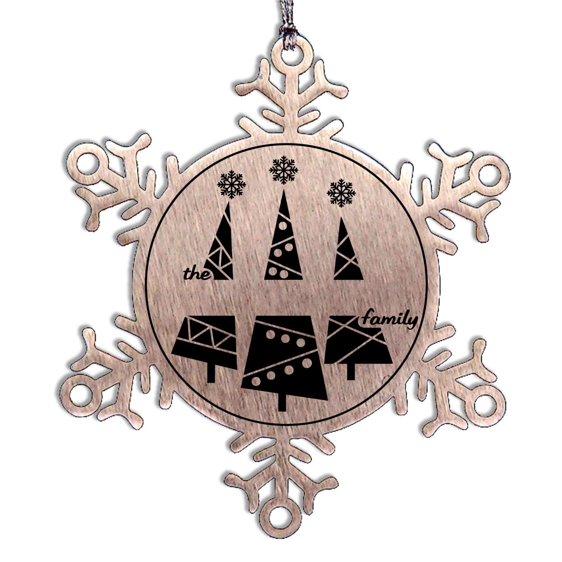 Personalized Snowflake Christmas Tree Ornament Family Name Laser Engraved Stainless Steel Keepsake - Mallard Moon Gift Shop