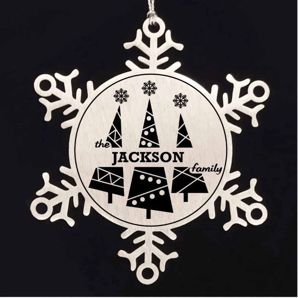 Personalized Snowflake Christmas Tree Ornament Family Name Laser Engraved Stainless Steel Keepsake