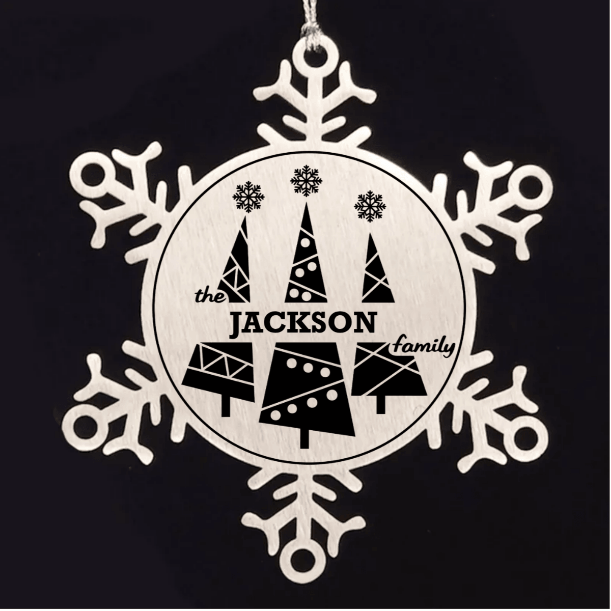 Personalized Snowflake Christmas Tree Ornament Family Name Laser Engraved Stainless Steel Keepsake - Mallard Moon Gift Shop