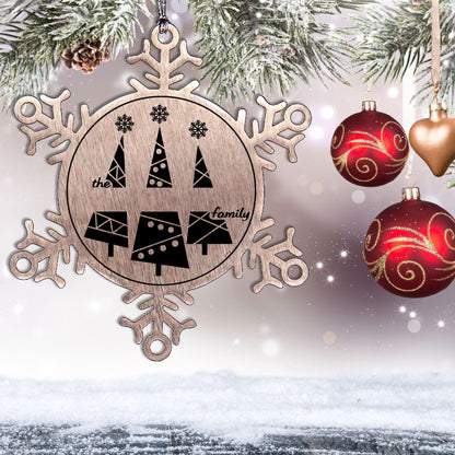 Personalized Snowflake Christmas Tree Ornament Family Name Laser Engraved Stainless Steel Keepsake - Mallard Moon Gift Shop