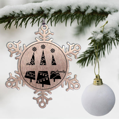Personalized Snowflake Christmas Tree Ornament Family Name Laser Engraved Stainless Steel Keepsake - Mallard Moon Gift Shop