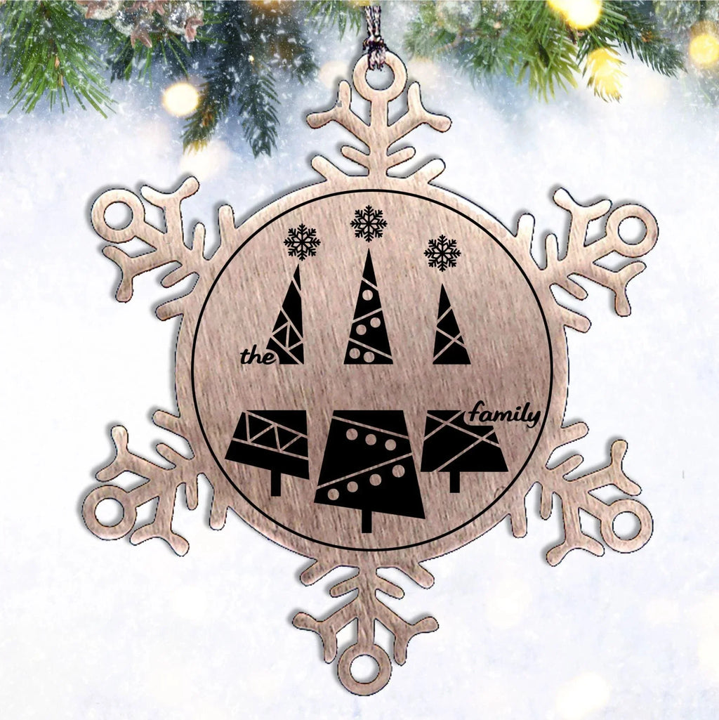 Personalized Snowflake Christmas Tree Ornament Family Name Laser Engraved Stainless Steel Keepsake