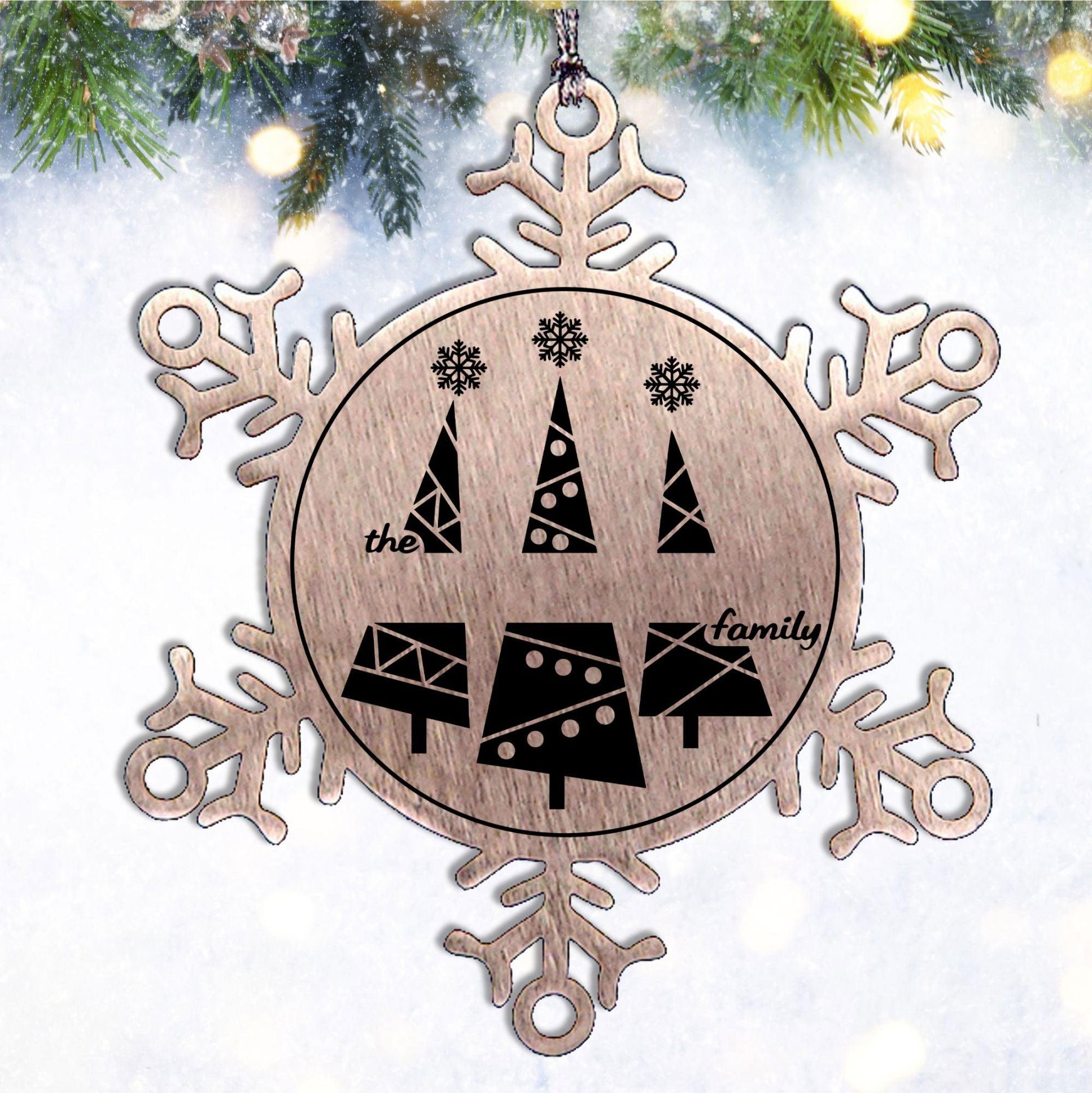 Personalized Snowflake Christmas Tree Ornament Family Name Laser Engraved Stainless Steel Keepsake - Mallard Moon Gift Shop