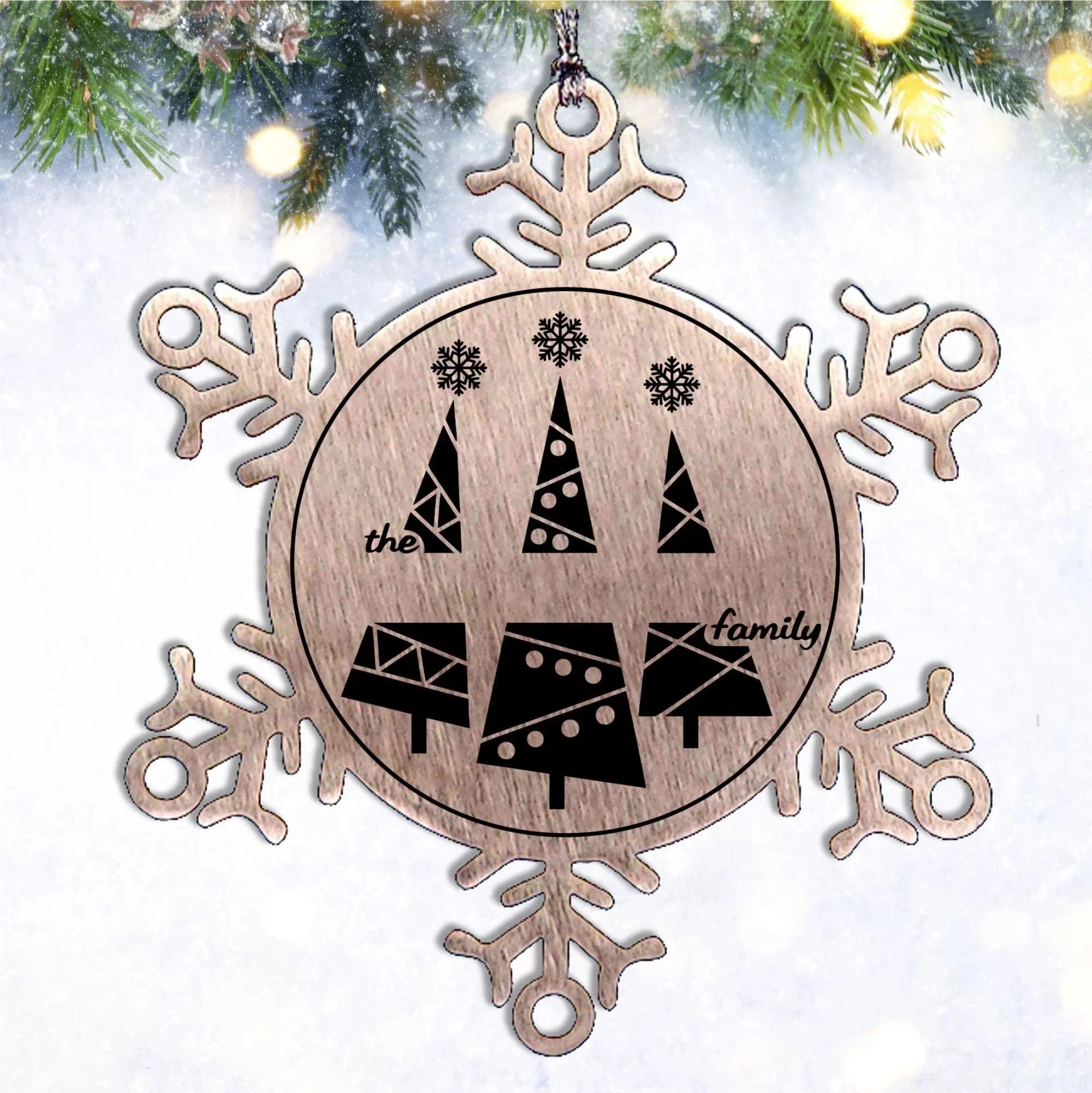 Personalized Snowflake Christmas Tree Ornament Family Name Laser Engraved Stainless Steel Keepsake