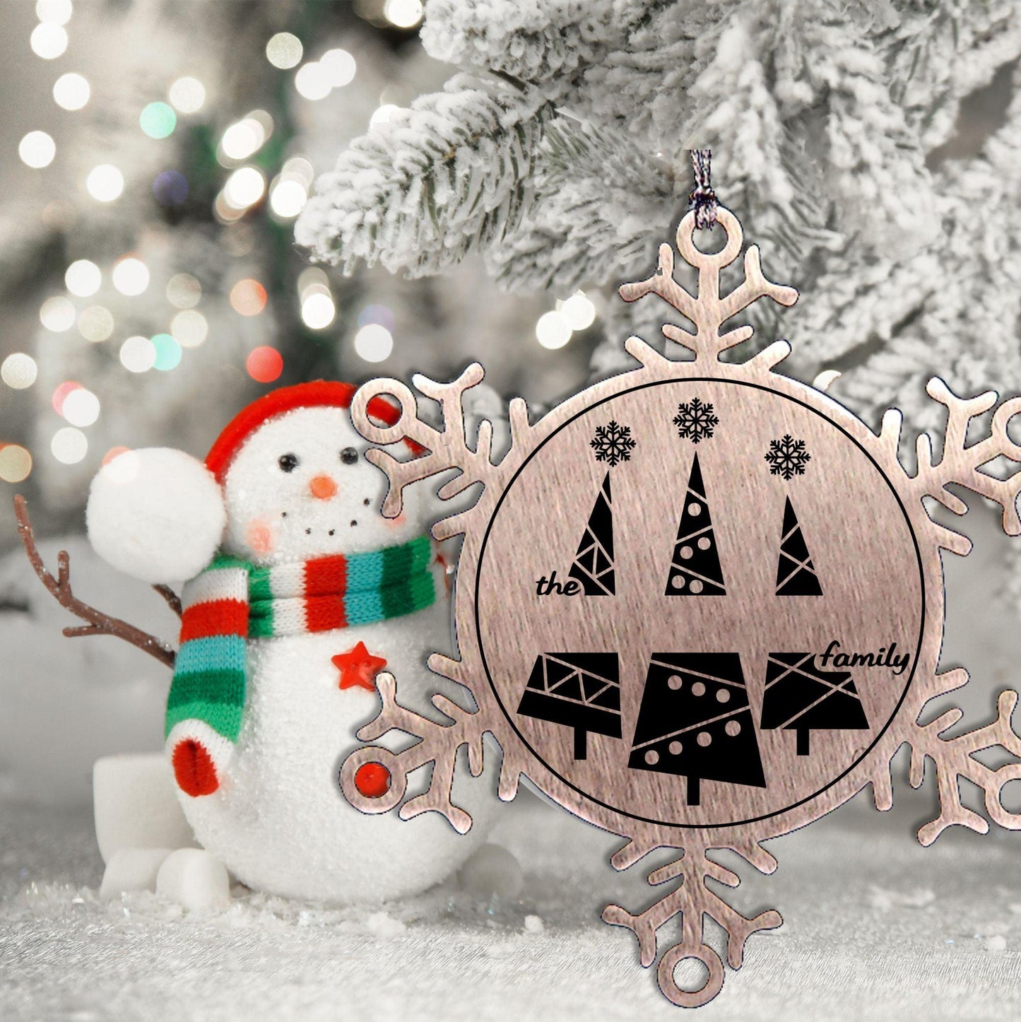 Personalized Snowflake Christmas Tree Ornament Family Name Laser Engraved Stainless Steel Keepsake - Mallard Moon Gift Shop