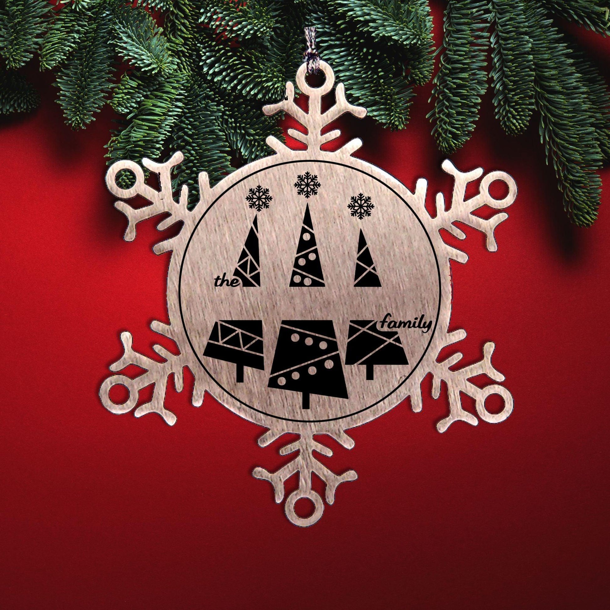 Personalized Snowflake Christmas Tree Ornament Family Name Laser Engraved Stainless Steel Keepsake - Mallard Moon Gift Shop