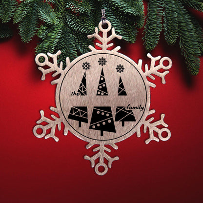 Personalized Snowflake Christmas Tree Ornament Family Name Laser Engraved Stainless Steel Keepsake - Mallard Moon Gift Shop