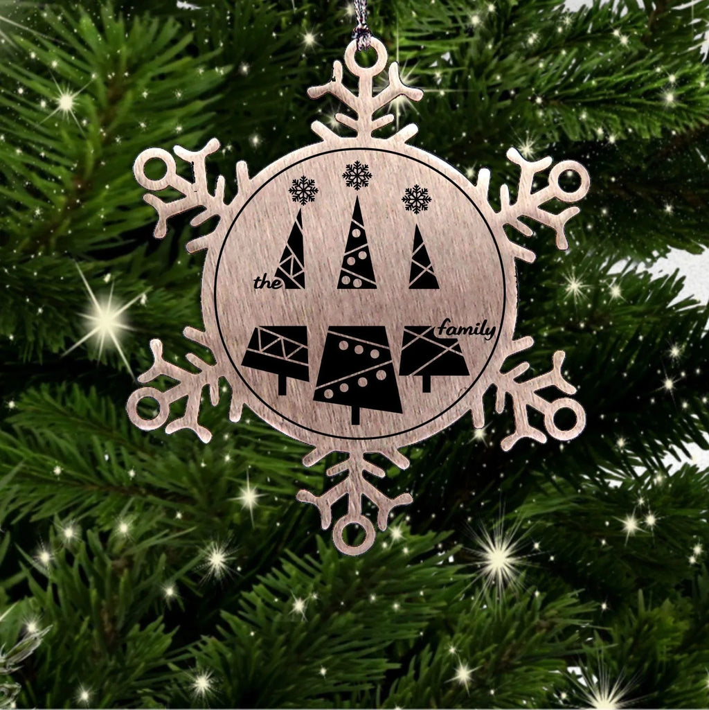 Personalized Snowflake Christmas Tree Ornament Family Name Laser Engraved Stainless Steel Keepsake