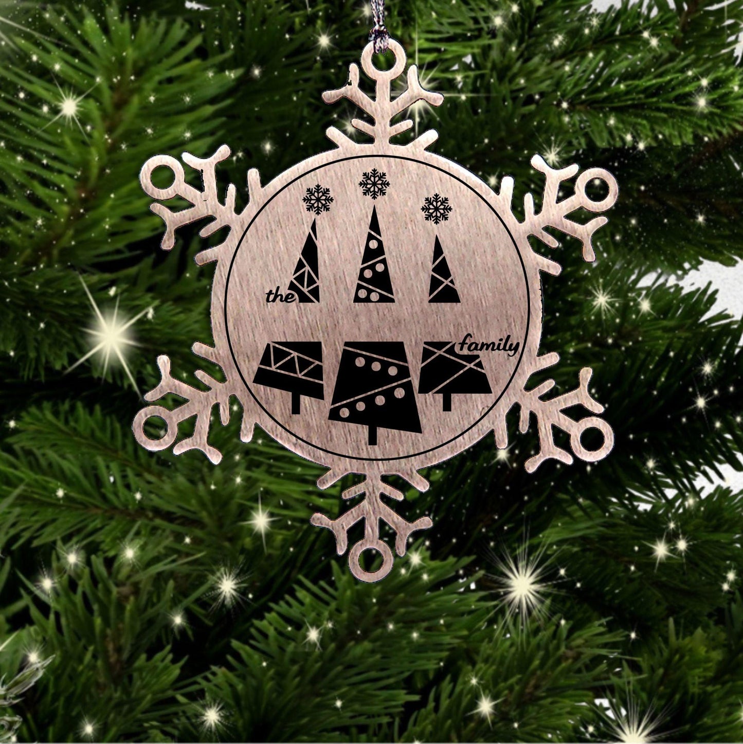Personalized Snowflake Christmas Tree Ornament Family Name Laser Engraved Stainless Steel Keepsake - Mallard Moon Gift Shop