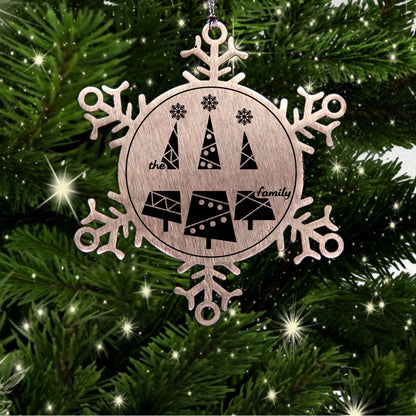 Personalized Snowflake Christmas Tree Ornament Family Name Laser Engraved Stainless Steel Keepsake - Mallard Moon Gift Shop