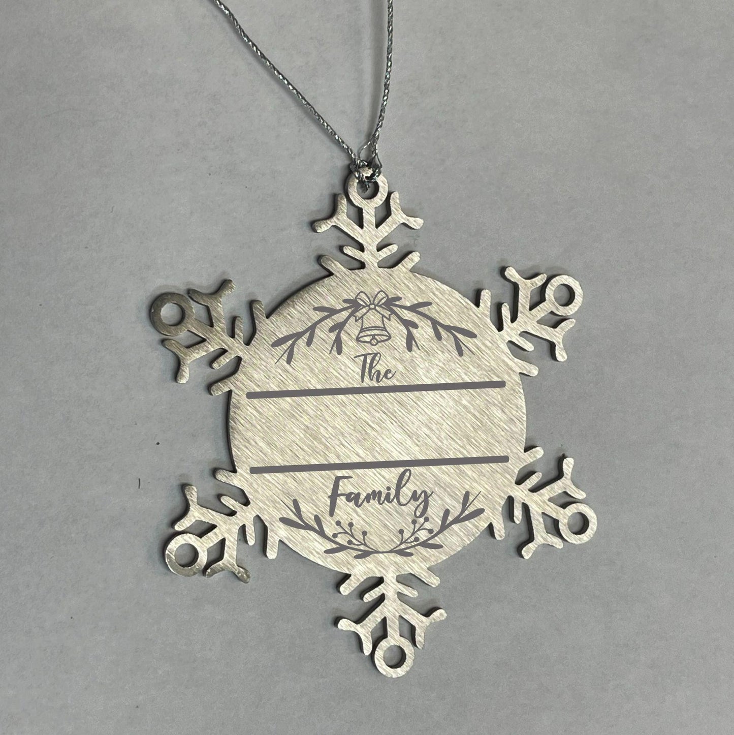 Personalized Snowflake Family Name Laser Engraved Stainless Steel Tree Ornament Heirloom Keepsake - Mallard Moon Gift Shop