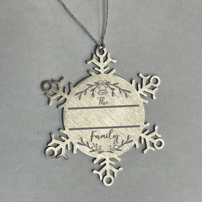 Personalized Snowflake Family Name Laser Engraved Stainless Steel Tree Ornament Heirloom Keepsake - Mallard Moon Gift Shop