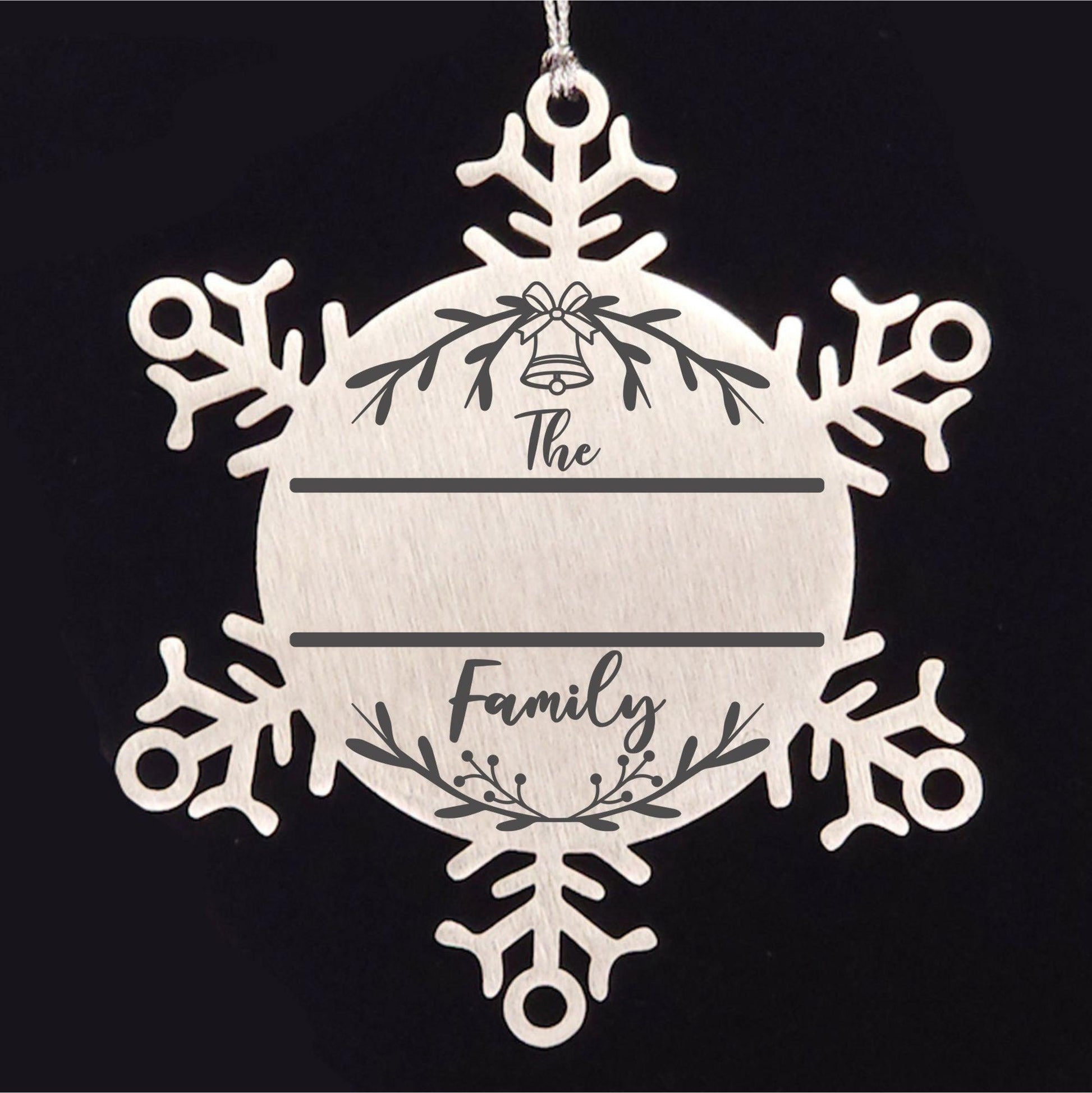 Personalized Snowflake Family Name Laser Engraved Stainless Steel Tree Ornament Heirloom Keepsake - Mallard Moon Gift Shop