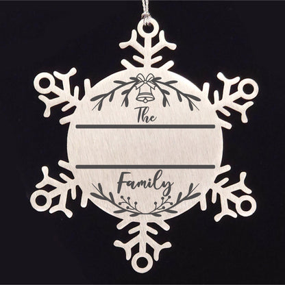 Personalized Snowflake Family Name Laser Engraved Stainless Steel Tree Ornament Heirloom Keepsake - Mallard Moon Gift Shop