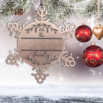 Personalized Snowflake Family Name Laser Engraved Stainless Steel Tree Ornament Heirloom Keepsake - Mallard Moon Gift Shop