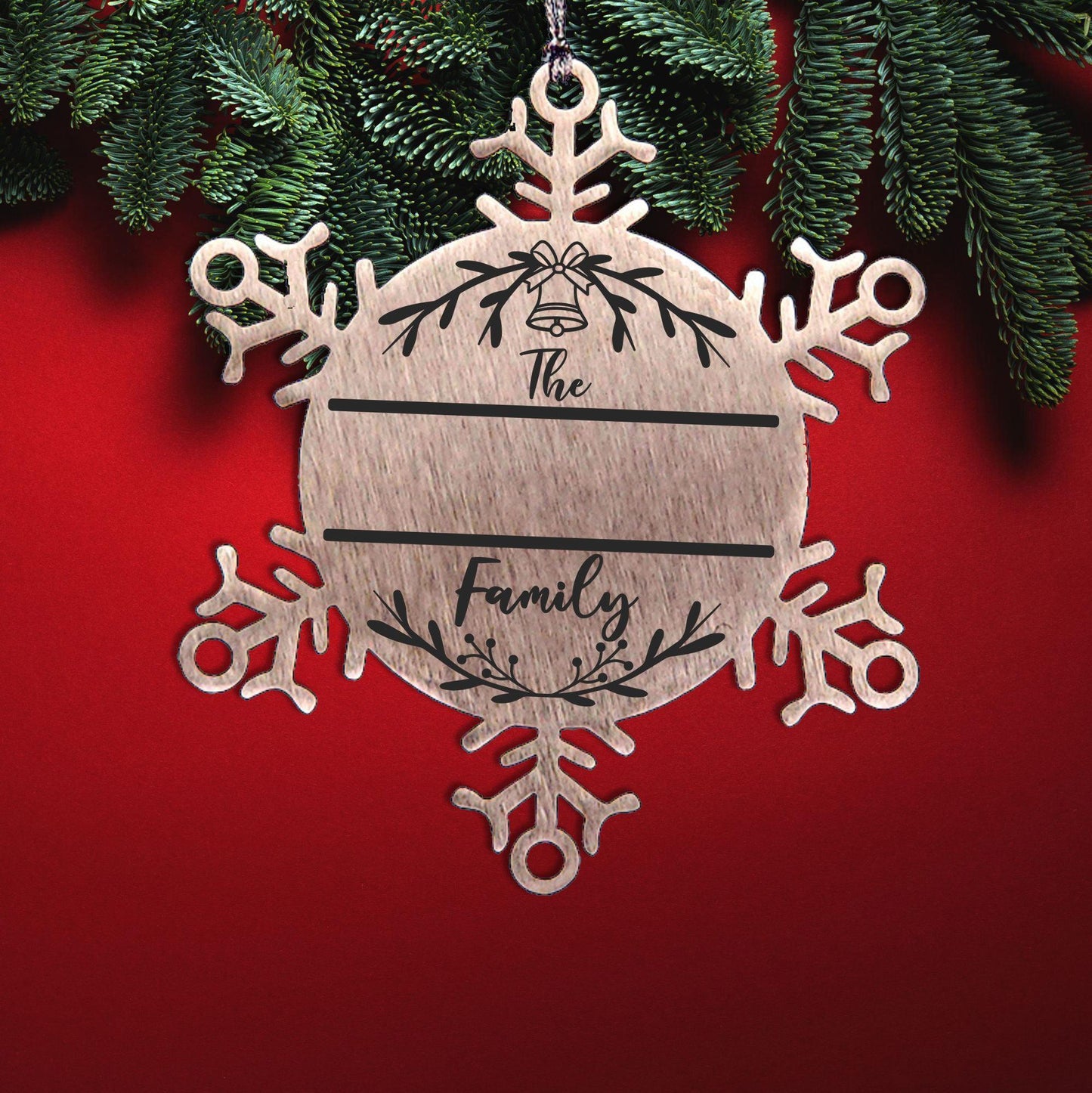 Personalized Snowflake Family Name Laser Engraved Stainless Steel Tree Ornament Heirloom Keepsake - Mallard Moon Gift Shop