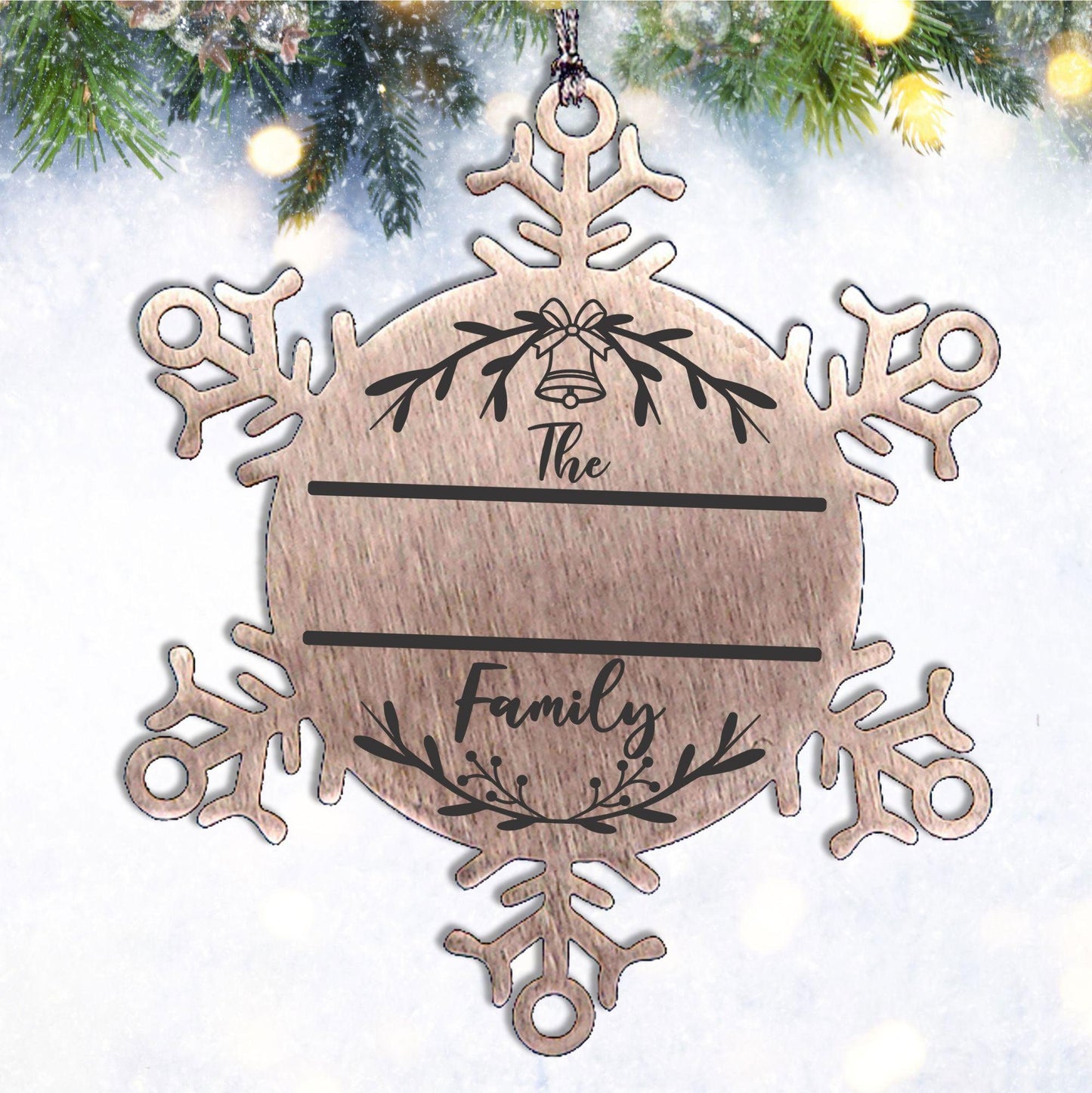 Personalized Snowflake Family Name Laser Engraved Stainless Steel Tree Ornament Heirloom Keepsake - Mallard Moon Gift Shop
