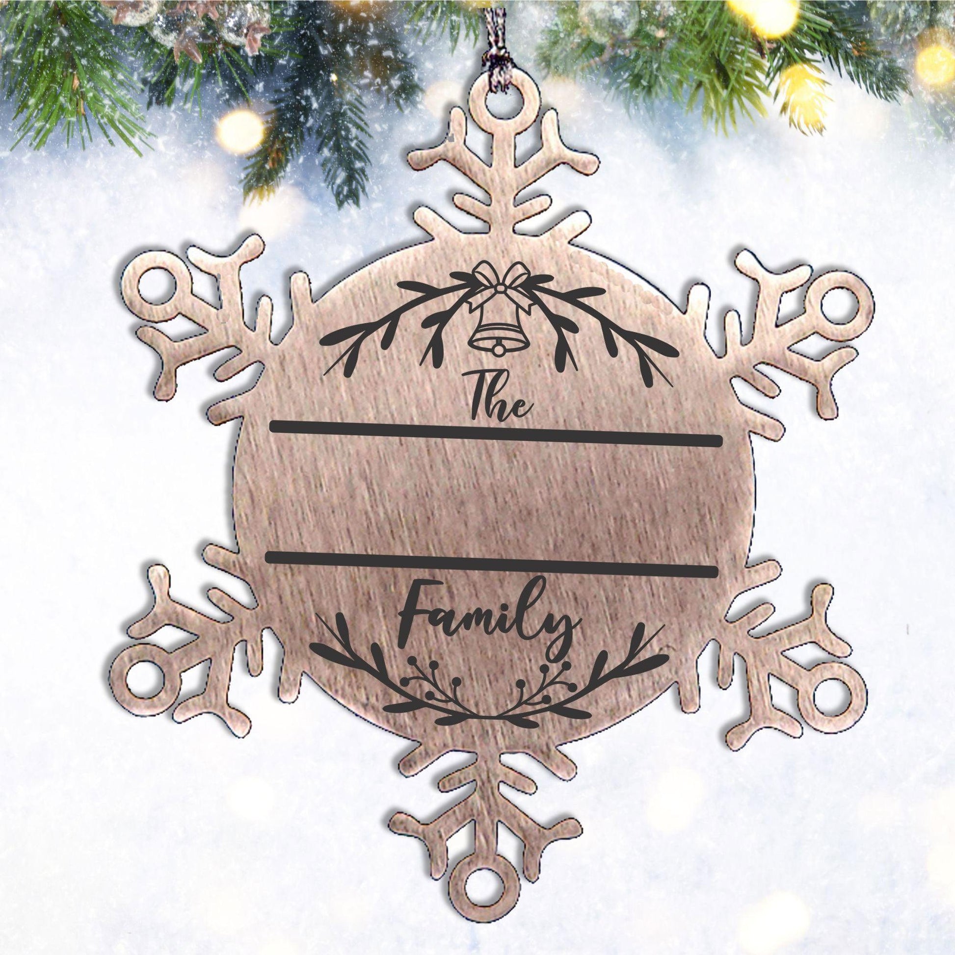 Personalized Snowflake Family Name Laser Engraved Stainless Steel Tree Ornament Heirloom Keepsake - Mallard Moon Gift Shop