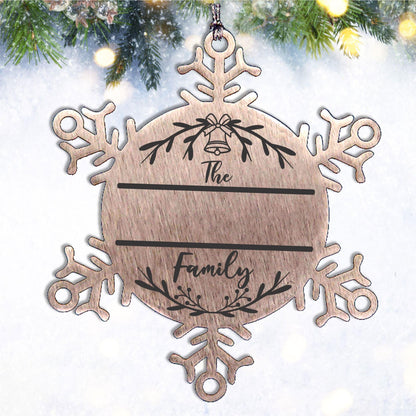 Personalized Snowflake Family Name Laser Engraved Stainless Steel Tree Ornament Heirloom Keepsake - Mallard Moon Gift Shop