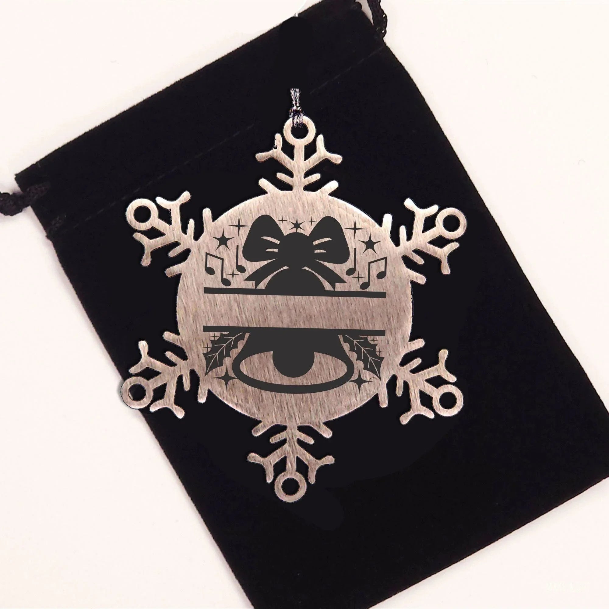 Personalized Snowflake Tree Ornament Christmas Bell Family Name Laser Engraved Stainless Steel