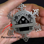 Personalized Snowflake Tree Ornament Family Name Laser Engraved Stainless Steel Gingerbread House