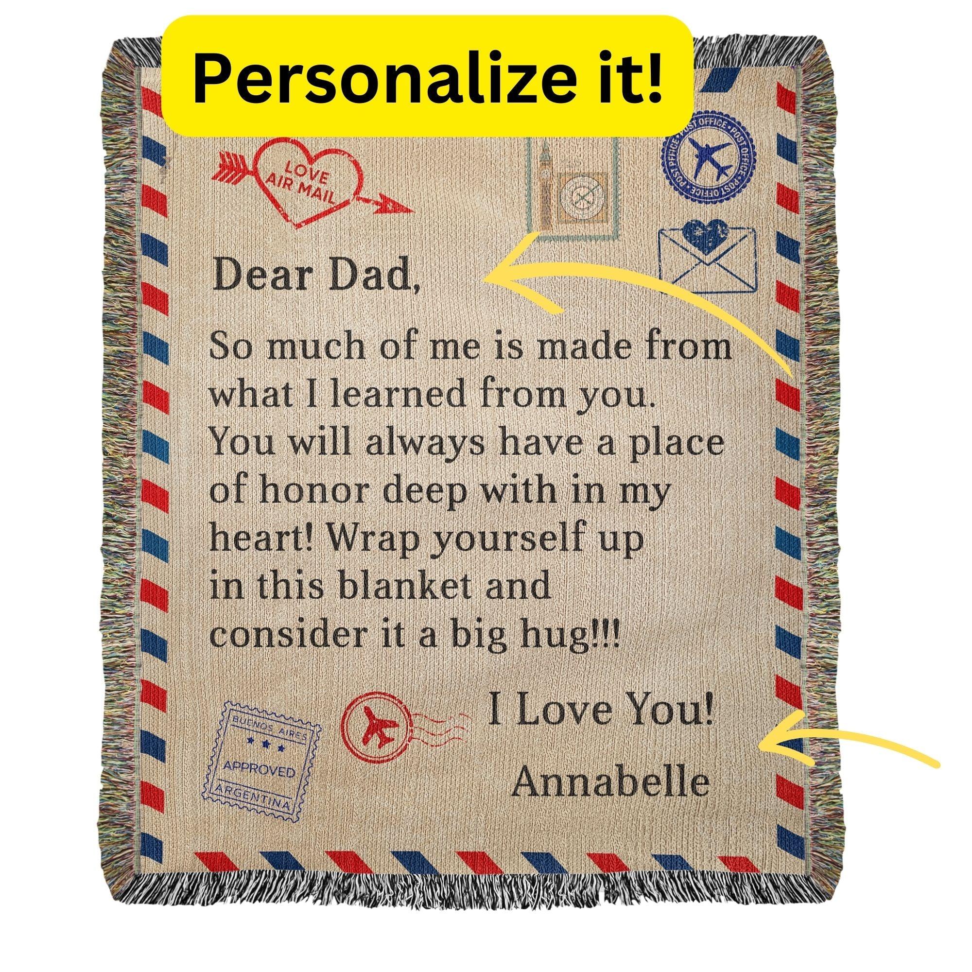 Gift for Dad - Wrap Yourself with this Blanket and Consider it a Big Hug - Personalized Heirloom Woven Blanket - Mallard Moon Gift Shop