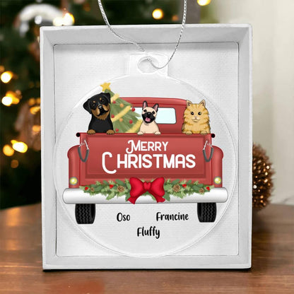 Pet Christmas Truck Personalized Acrylic Keepsake Ornament