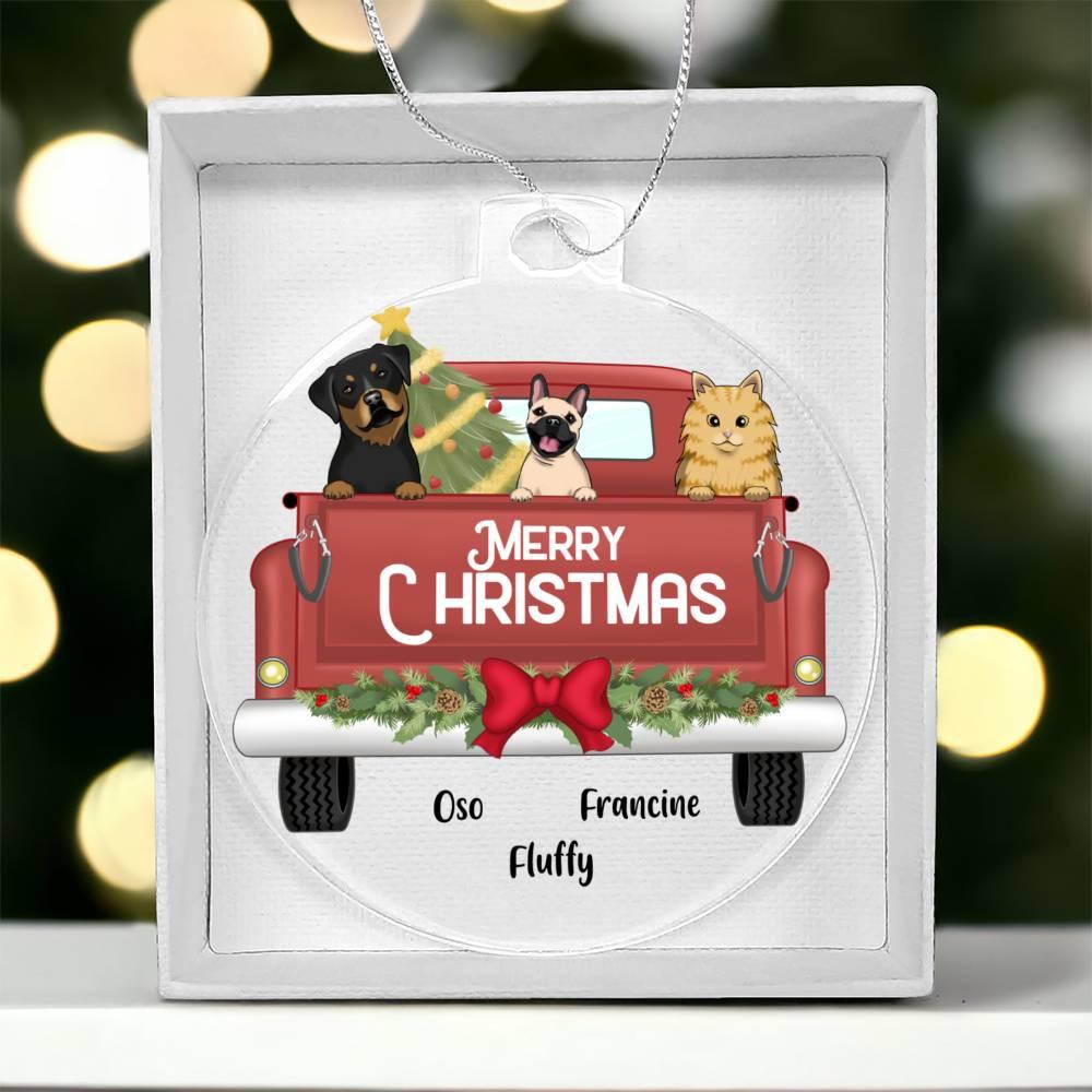Pet Christmas Truck Personalized Acrylic Keepsake Ornament