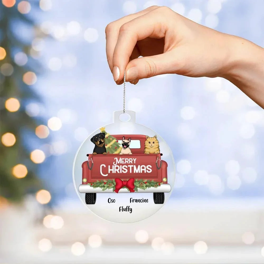 Pet Personalized Christmas Truck Acrylic Keepsake Ornament