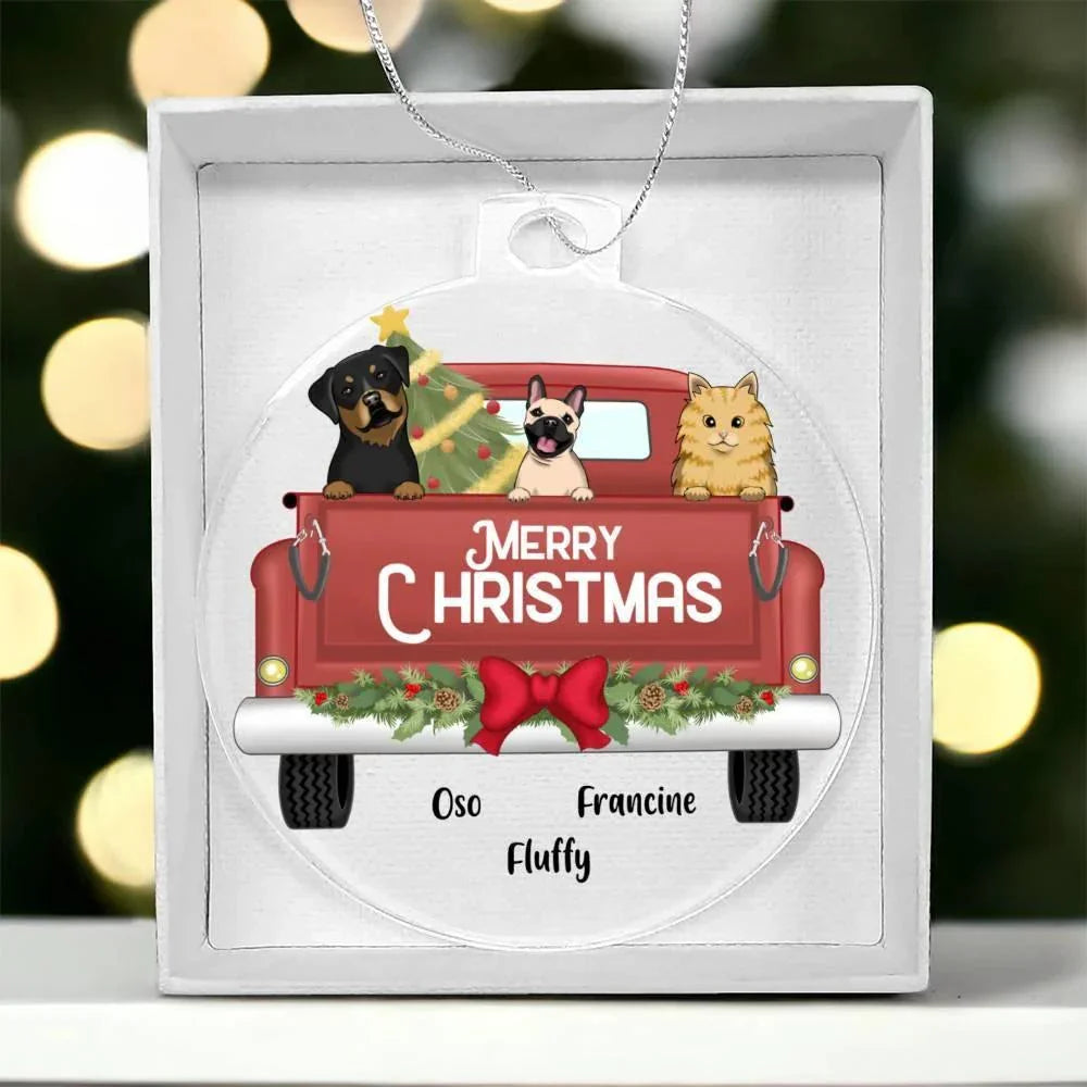 Pet Personalized Christmas Truck Acrylic Keepsake Ornament