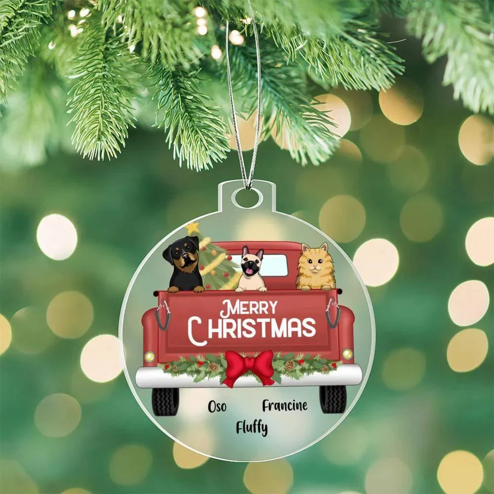 Pet Personalized Christmas Truck Acrylic Keepsake Ornament