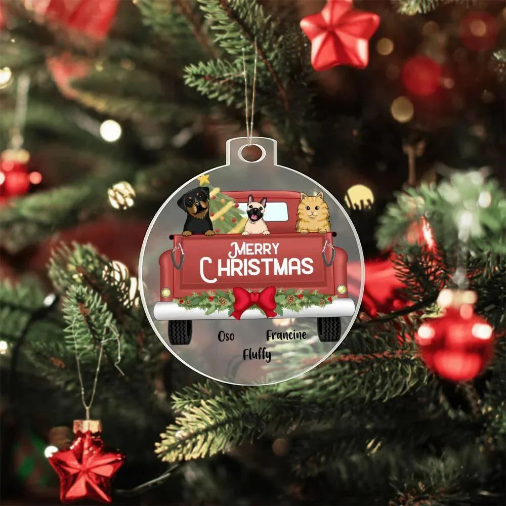 Pet Personalized Christmas Truck Acrylic Keepsake Ornament