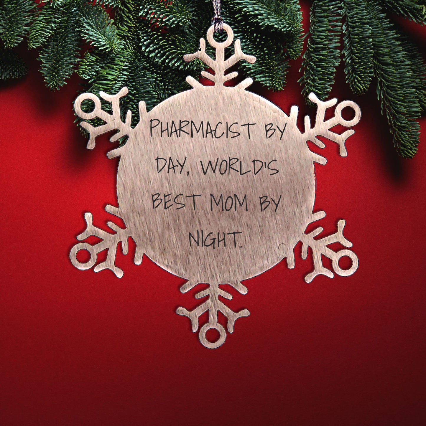 Pharmacist Gifts, Snowflake Ornaments, and Love - 'Pharmacist By Day, World's Best Mom By Night' Quote, Stainless Steel, Shatterproof, 3.14 inches, Christmas Unique Gifts from Mom to Pharmacist