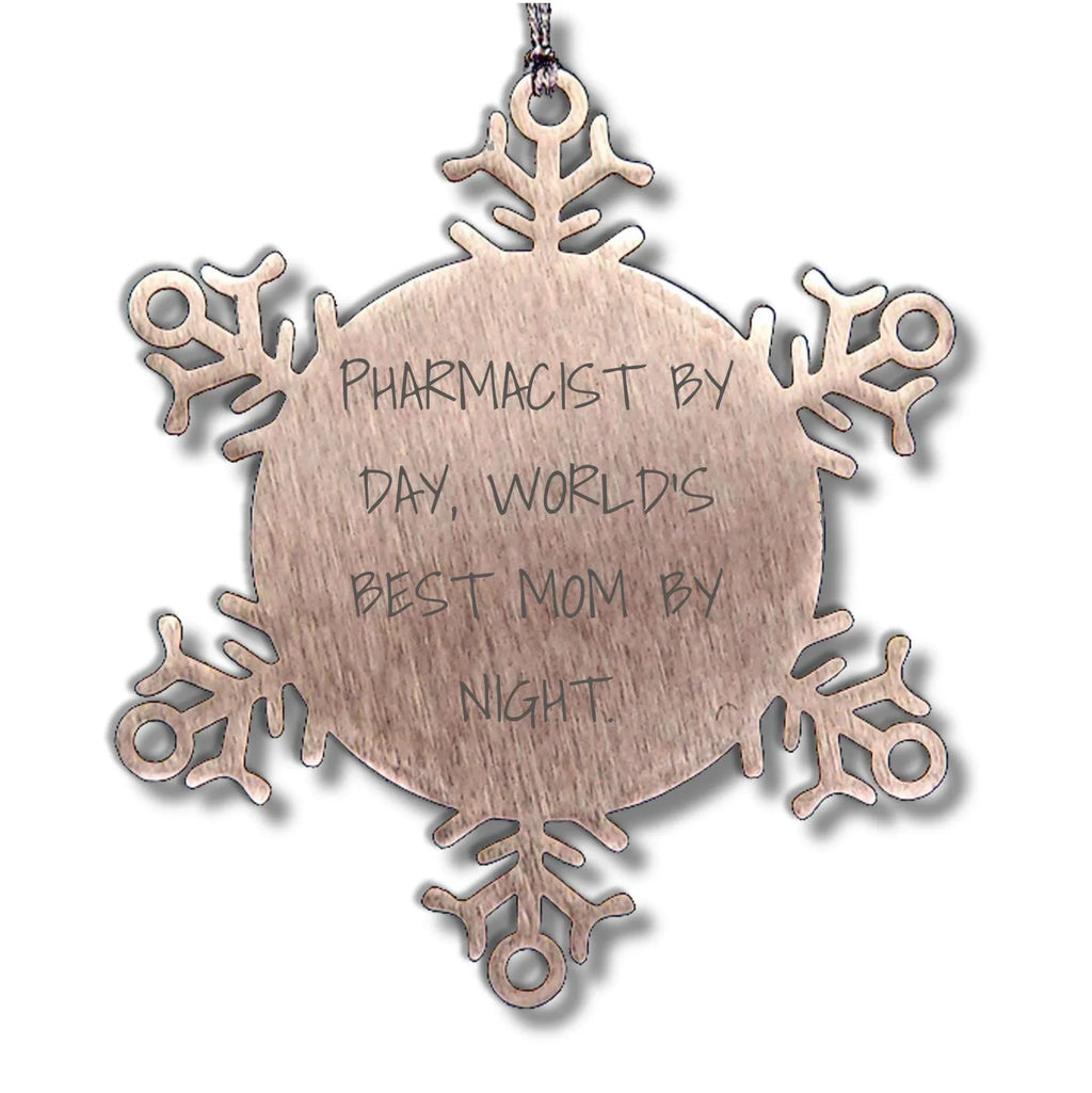 Pharmacist Gifts, Snowflake Ornaments, and Love - 'Pharmacist By Day, World's Best Mom By Night' Quote, Stainless Steel, Shatterproof, 3.14 inches, Christmas Unique Gifts from Mom to Pharmacist